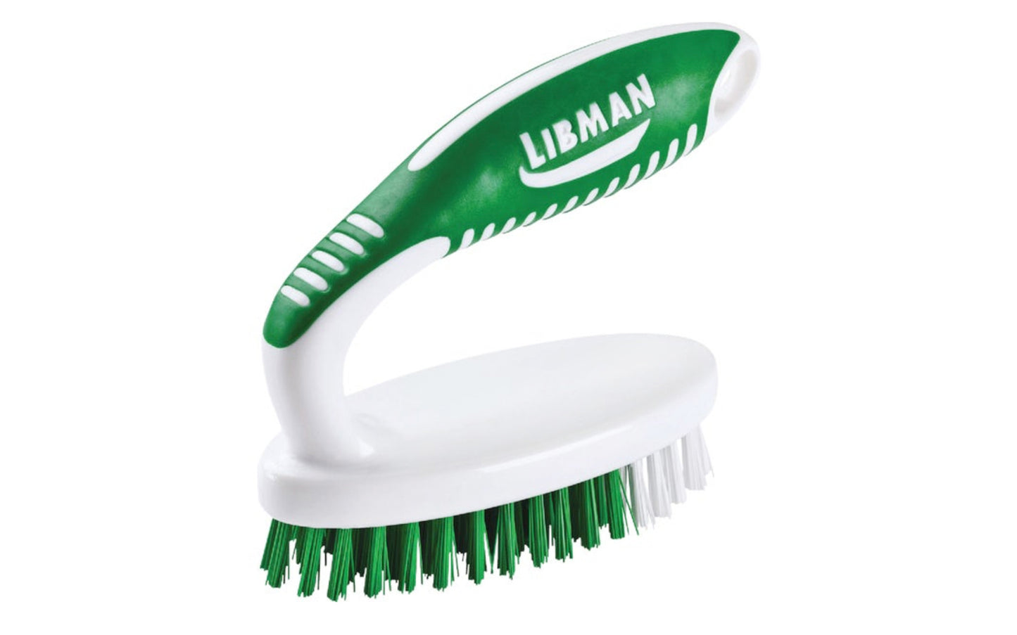 Libman Small Scrub Brush. 110 tufts of extra durable 3/4" polymer fibers. Ergonomic rubber-grip handle with thumb rest and hanger hole. Pointed head for getting into corners.  Made in USA. 071736000152.