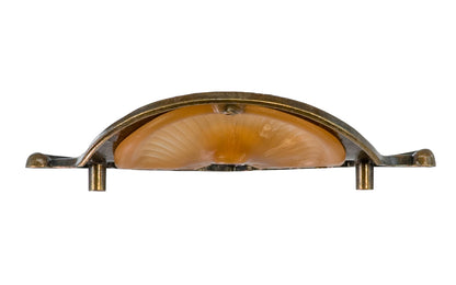 Waterfall-Style Drawer Pull With Bakelite ~ 3-1/2" on Centers. A special & unique drawer pull designed in the "Waterfall-style" / "Art Moderne" style of hardware popular in the 1930's. The handle pull is made of durable zinc material with an antique brass finish, & a bakelite insert inside. 3-1/2" on centers.