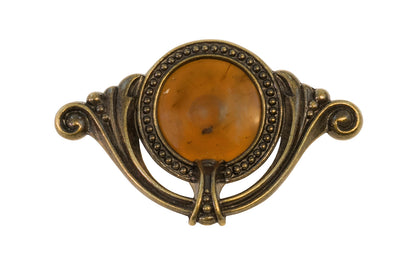 Waterfall-Style Drawer Pull With Bakelite ~ 4" on Centers. A special & unique drawer pull designed in the "Waterfall-style" / "Art Moderne" style of hardware popular in the 1930's. The handle pull is made of durable zinc material with an antique brass finish, & a bakelite insert inside. 4" on centers.