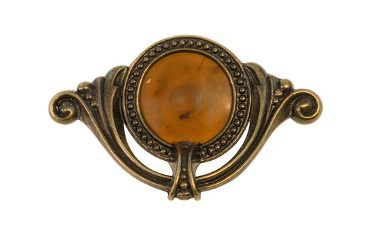 Waterfall-Style Drawer Pull With Bakelite ~ 4" on Centers. A special & unique drawer pull designed in the "Waterfall-style" / "Art Moderne" style of hardware popular in the 1930's. The handle pull is made of durable zinc material with an antique brass finish, & a bakelite insert inside. 4" on centers.