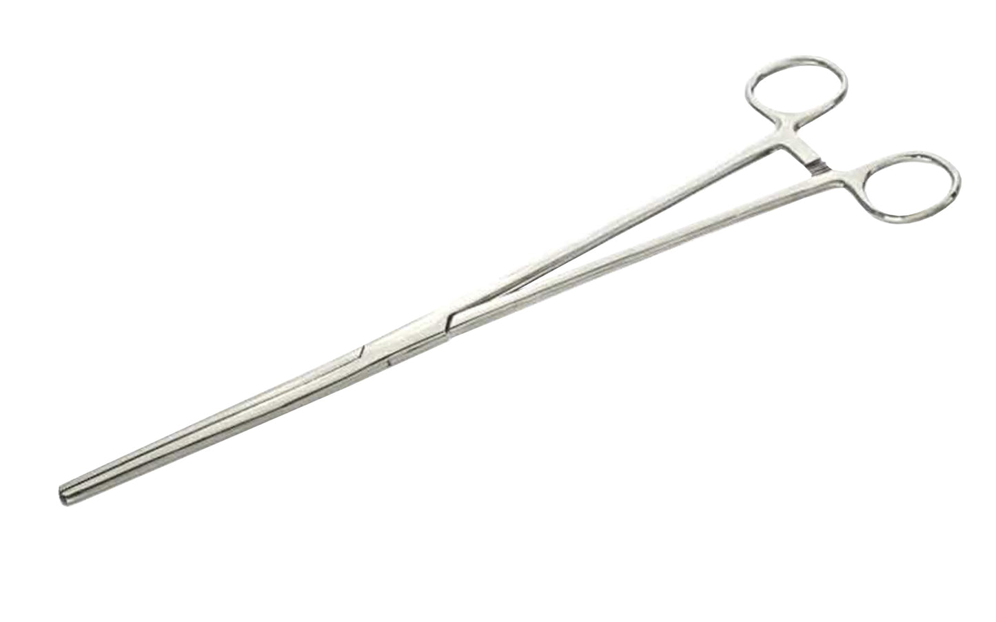 12" Stainless Steel Straight Forceps. Self-locking with serrated jaws. Made by SE.