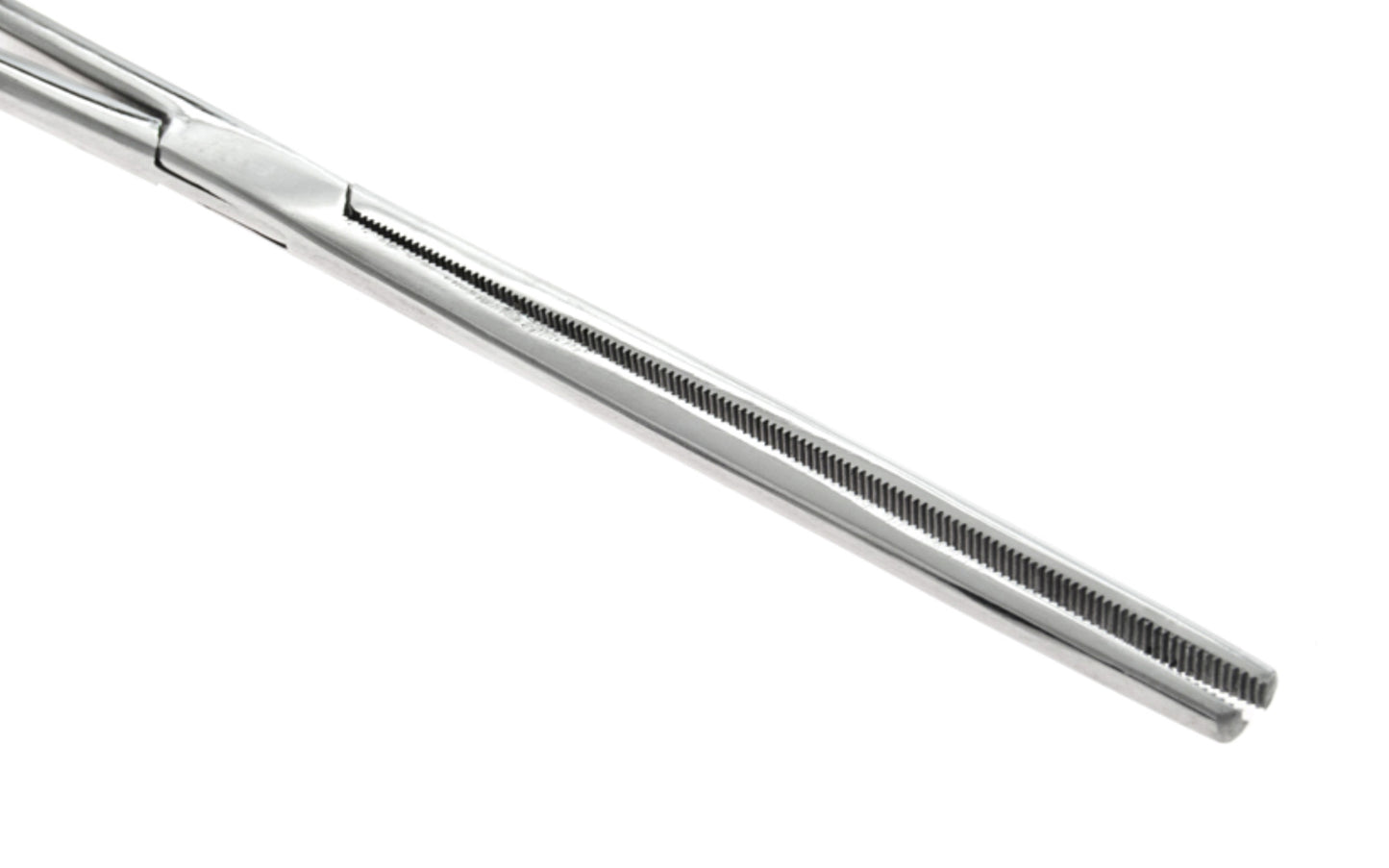 15" Stainless Steel Straight Forceps. Self-locking with serrated jaws. Made by SE.