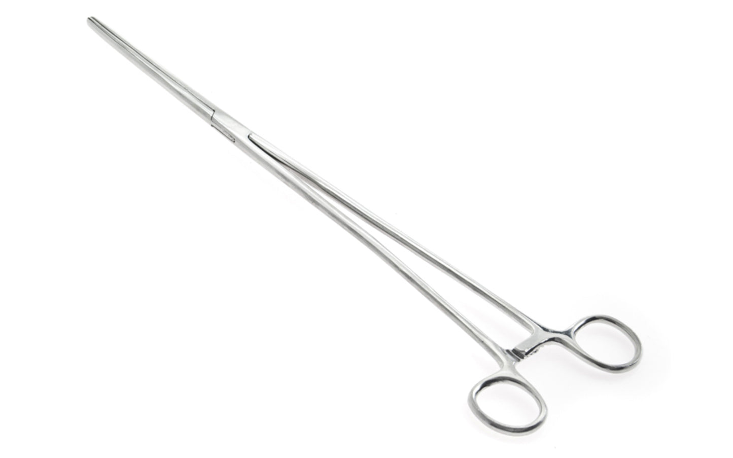 15" Stainless Steel Straight Forceps. Self-locking with serrated jaws.  Made by SE.