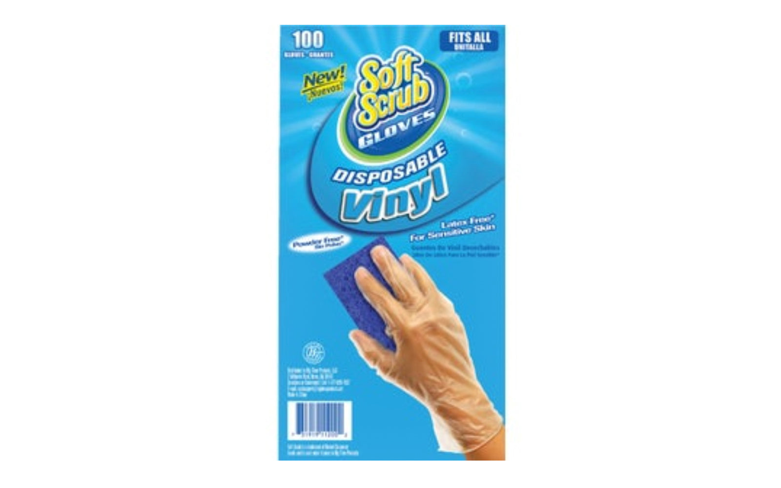 One-Size-Fits-All Vinyl Disposable Gloves - 100-Pack. Vinyl disposable gloves. 1 size fits all. Latex and powder free for sensitive skin. One size fits all. Strong and durable, ideal for a wide variety of household jobs. Made by Soft Scrub.