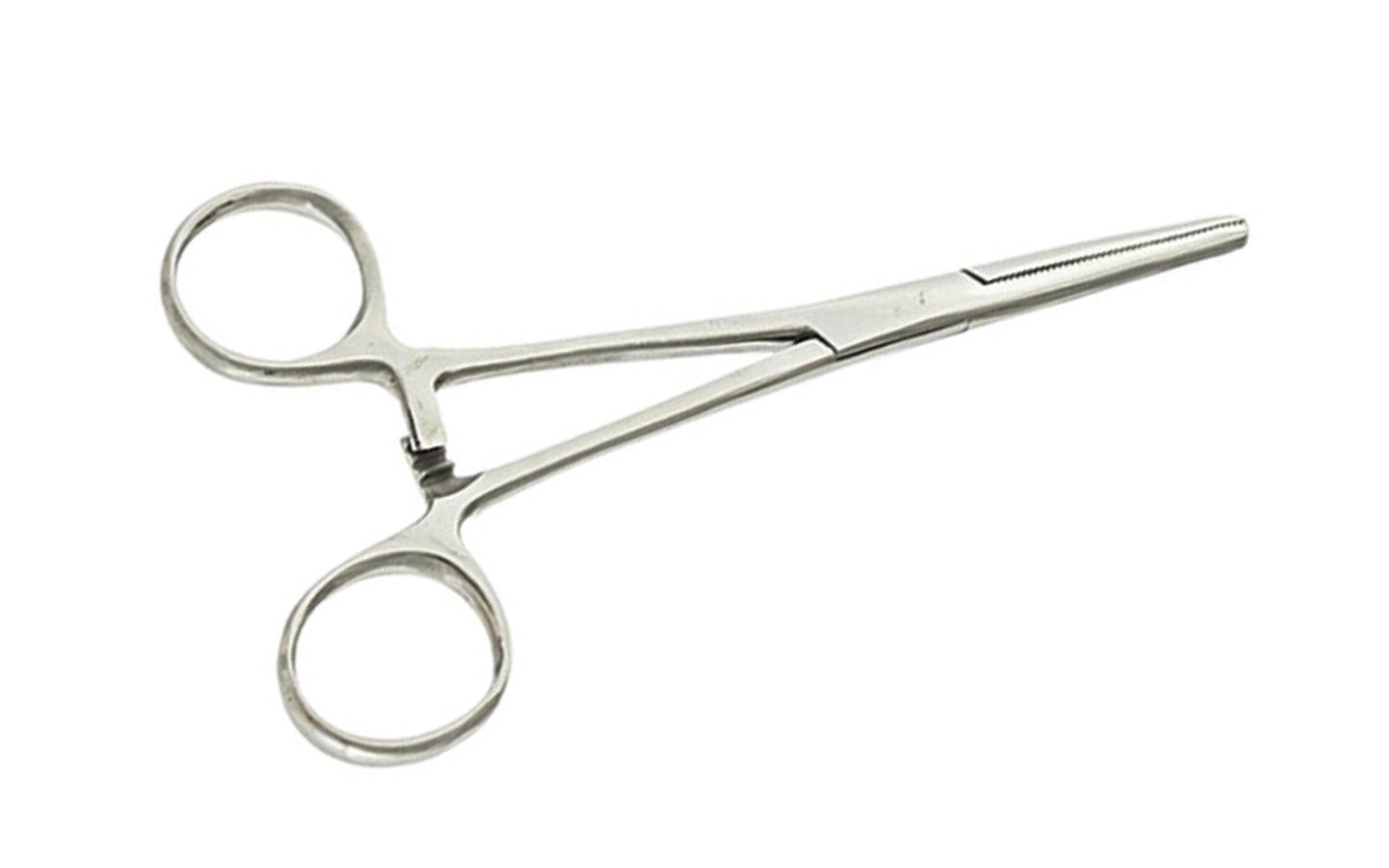 6-1/4" Stainless Steel Straight Forceps. Self-locking with serrated jaws. Made by SE.