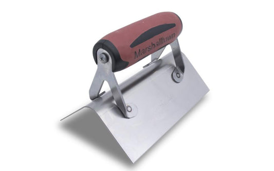 Marshalltown 6" x 2-1/2" Stainless Outside Corner Trowel - Radius Corner Style. Ideal for creating corners & edges on concrete steps or anywhere where square and rounded corners are needed. The stainless steel blade is durable, easy to clean, and is fitted with a comfortable soft grip "DuraSoft" handle that reduces fatigue when using this tool. 