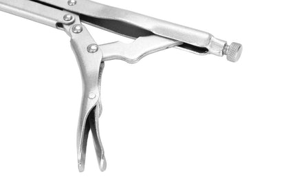 These GreatNeck 15" Long Reach Locking Pliers feature an extended neck for clamping in hard-to-reach spaces. Designed for easy one-hand use, these locking pliers are outfitted with an instant locking and release mechanism. These pliers are constructed with carbon steel for strength, & are nickel plated to resist rust. 