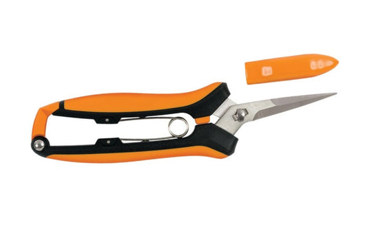 Fiskars Precise Trimming Snips. The curved blades on Fiskars Curved Micro-Tip Pruning Snips improve reach and precision, making it ideal for intricate trimming, shaping and deadheading. Fully hardened, stainless steel blades with a precision-ground edge stay sharp. Made by Fiskers.