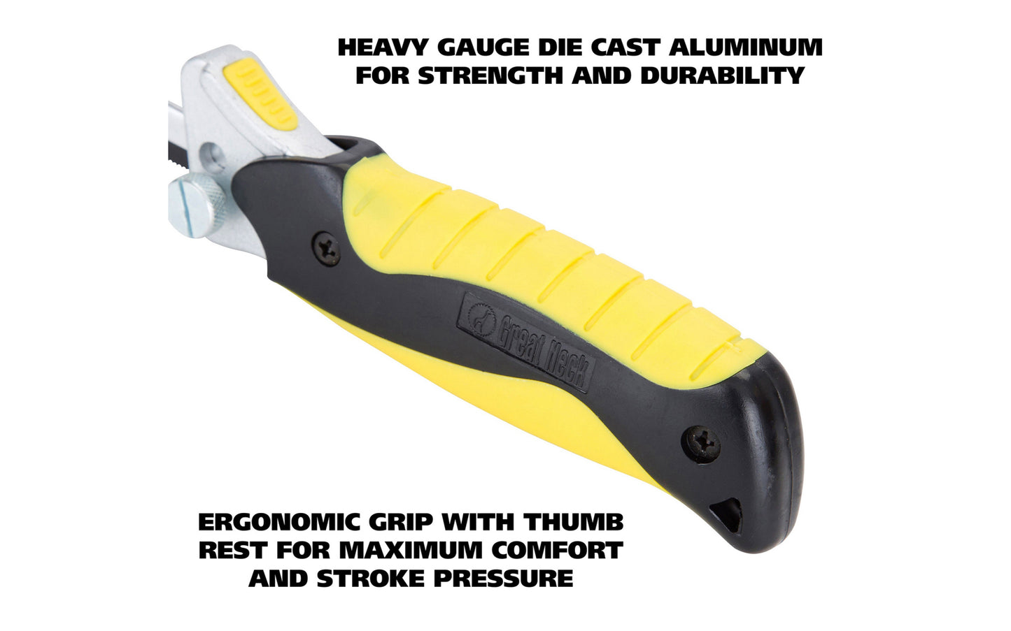 This adjustable close quarter hacksaw helps out when you're in a tight spot. It has an adjustable blade brace to fit any size, style or type of hacksaw blade. Ergonomic grip with thumb rest & optimizes comfort & power & minimizes user fatigue. Includes one 10" carbon steel hacksaw blade. Made by GreatNeck. Model 80070.