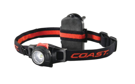 Coast Focusing LED Headlamp - Model HL7. This Focusing LED headlamp has a Z-cord in headband and includes hard hat clips. Twist to focus. Beam distance of 13 meters to 119 meters.