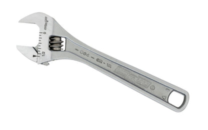 Channellock 4" Adjustable Wrench. Measurement scales are laser engraved (in. on front, mm. on reverse) & are handy for sizing nuts, pipe & tube diameters. Rugged Chrome Vanadium steel. Chrome finish for rust prevention. 4.5" size. Channelock Model 804.