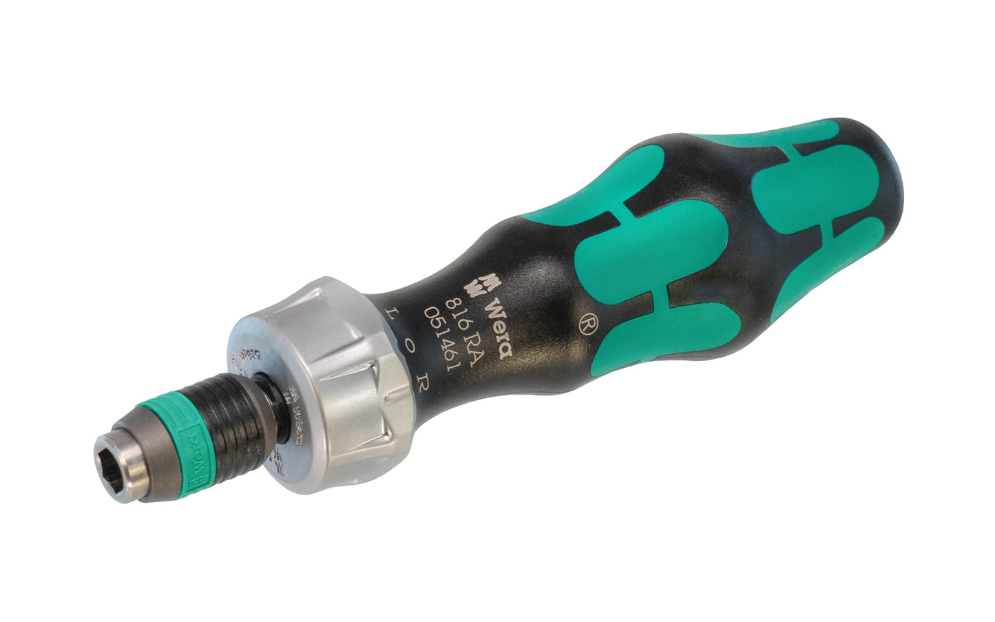 Wera Ratchet Screwdriver Bit Holder Handle "816 RA". Ratcheting Screwdriver bit holder handle with Rapidaptor quick-release chuck for bits with 1/4" hex drive. Ratchet with fine-pitched toothing for a low return angle. Wera Ratcheting Insert Bit Holder.