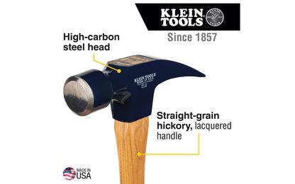 Klein Tools - Model 832-32 - Made in USA - Heavy-duty hammer drives lags & pulls big nails - Straight Claw Hammer - Klein Tools Lineman Hammer - Heavy Duty - Heavy-duty hammer drives lags & pulls big nails - 32 oz weight - Special high-carbon steel head with solid, octagon-shaped driving end & thick, strong claw - 15"