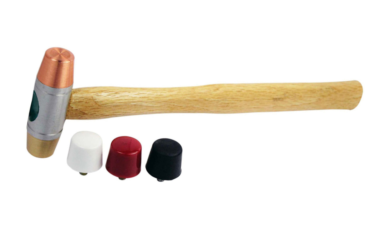 5-in-1 Interchangeable Head Hammer. This hammer includes threaded interchangeable heads for easy & secure changing. Includes copper, brass, rubber, nylon, & ABS threaded heads. Made by SE.