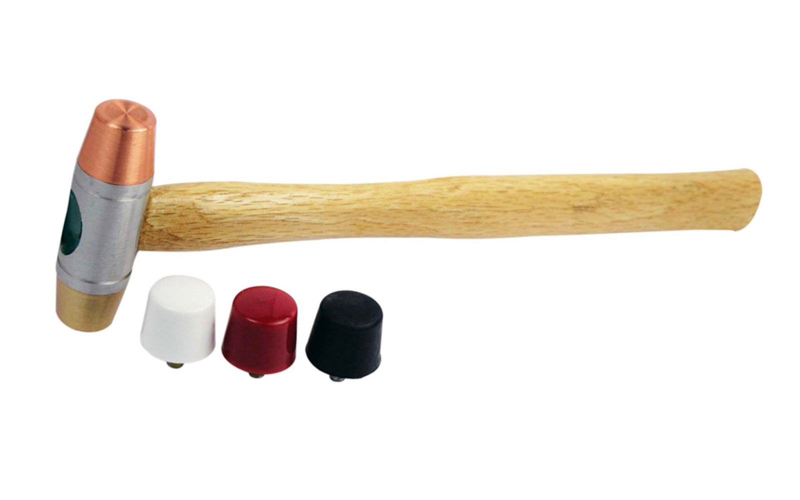 5-in-1 Interchangeable Head Hammer. This hammer includes threaded interchangeable heads for easy & secure changing. Includes copper, brass, rubber, nylon, & ABS threaded heads. Made by SE.