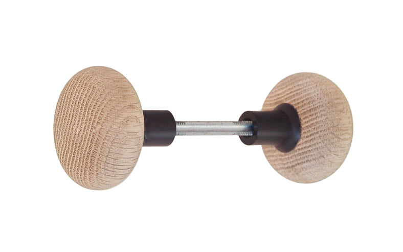Vintage-style Hardware · Solid Oak Wood Doorknob Set ~ Round Style ~ 2-1/4" diameter knob ~ Solid brass ferrule base ~ Will fit doors with a thickness of 1" to 2-1/2". Wooden door knob. Oil Rubbed Bronze Finish.