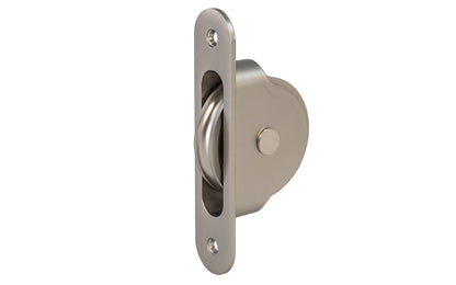 High quality sash pulley designed for sash or hung windows. Formed of solid brass material. Regular size. 2-1/4" wheel diameter. Brushed Nickel Finish.