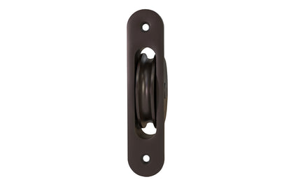 High quality sash pulley designed for sash or hung windows. Formed of solid brass material. Regular size. 2-1/4" wheel diameter. Oil Rubbed Bronze Finish.