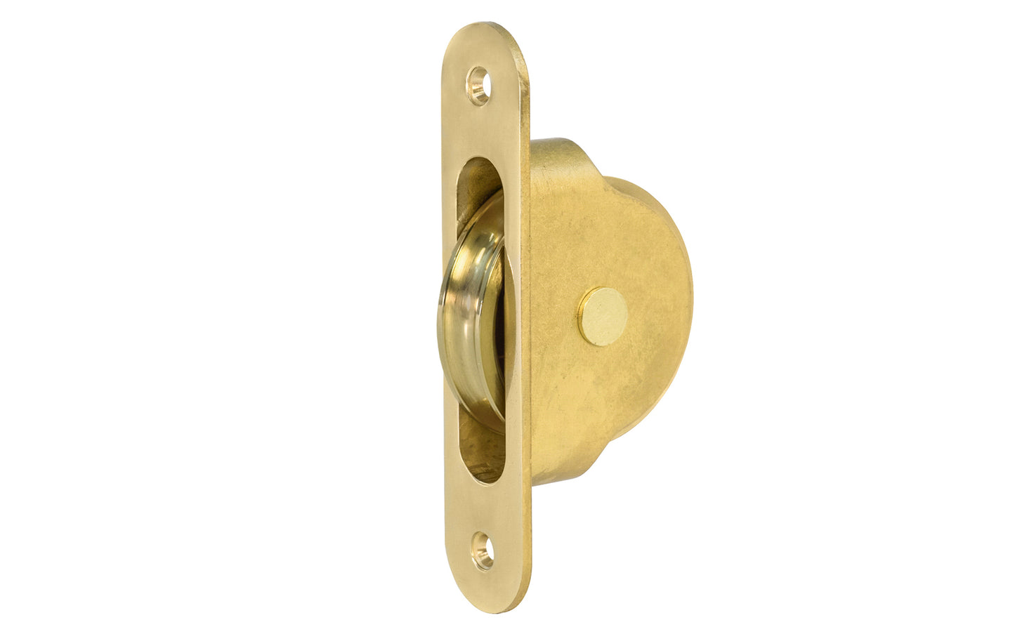 High quality sash pulley designed for sash or hung windows. Formed of solid brass material. Regular size. 2-1/4" wheel diameter. Lacquered Brass Finish.