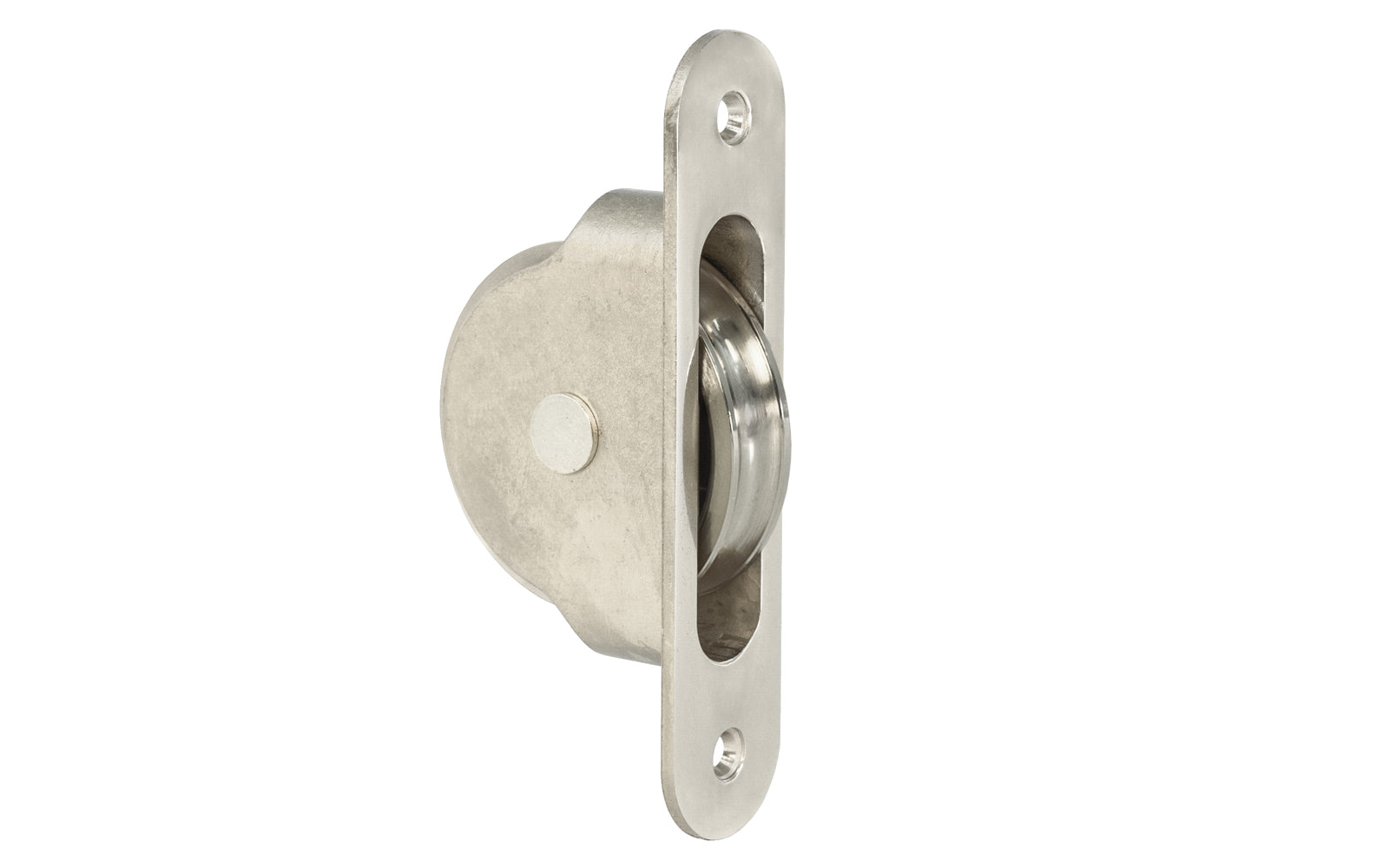 High quality sash pulley designed for sash or hung windows. Formed of solid brass material. Regular size. 2-1/4" wheel diameter. Polished Nickel Finish.