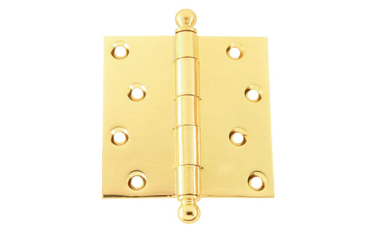 Vintage-style Hardware · Pair of Classic Ball-Tip Door Hinges ~ 4" x 4". High Quality Architectural grade hinges are replicas of old Stanley hinges with square corners. Reproduction Ball Tip Door Hinges. Removable Pins. Lacquered Brass Finish. 1/8" heavy-duty leaf thickness gauge - Architectural grade.