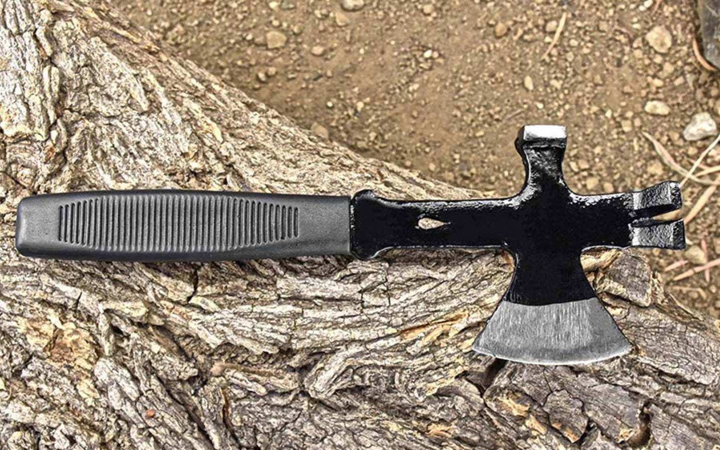 A basic & economy 3-in-1 Small Hammer Hatchet Pry Bar Tool. Made of solid steel material. Rubberized handle for superior grip.