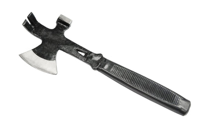 A basic & economy 3-in-1 Small Hammer Hatchet Pry Bar Tool. Made of solid steel material. Rubberized handle for superior grip.