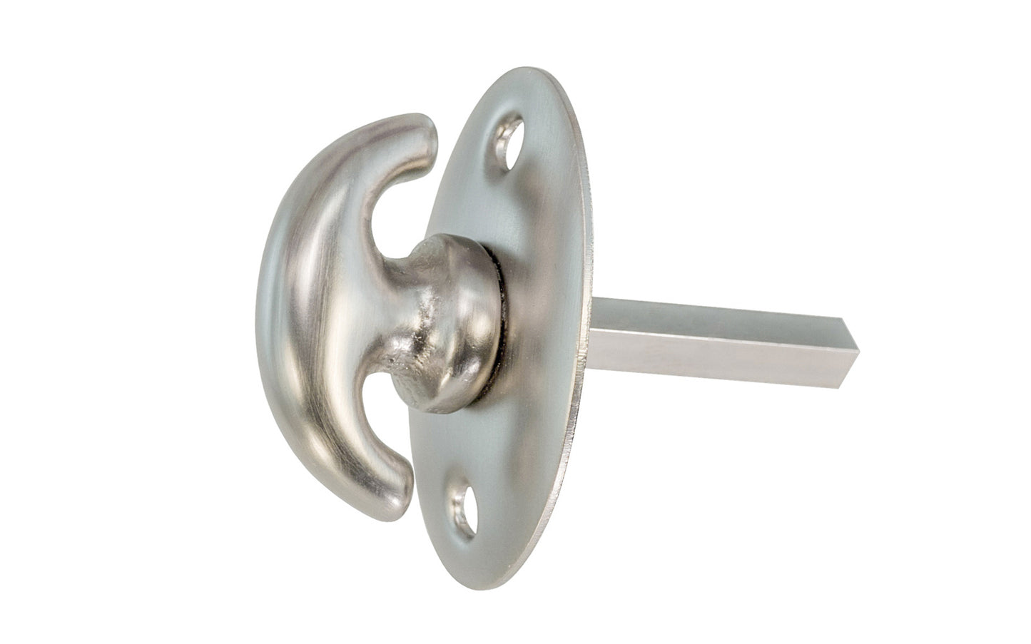 An old-style Classic Solid Brass crescent thumbturn for locking doors. Used with mortise locks, deadbolts, night-locks, catches. Made of solid brass material. 3/16" thick shaft. Brushed Nickel Finish