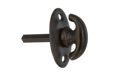 An old-style Classic Solid Brass crescent thumbturn for locking doors. Used with mortise locks, deadbolts, night-locks, catches. Made of solid brass material. 3/16" thick shaft. Oil Rubbed Bronze Finish