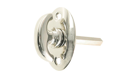 An old-style Classic Solid Brass crescent thumbturn for locking doors. Used with mortise locks, deadbolts, night-locks, catches. Made of solid brass material. 3/16" thick shaft.  Polished Nickel Finish
