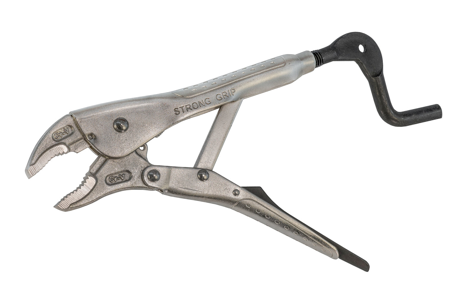"Strong Grip" 8" Locking Pliers with Curved Jaws. Vise grip style plier made by StrongHand Tools. Model PCJ100.