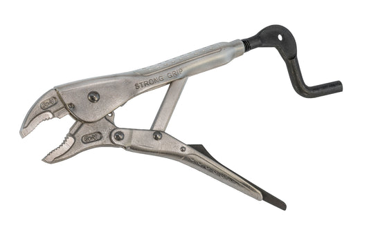 "Strong Grip" 8" Locking Pliers with Curved Jaws. Vise grip style plier made by StrongHand Tools. Model PCJ100.