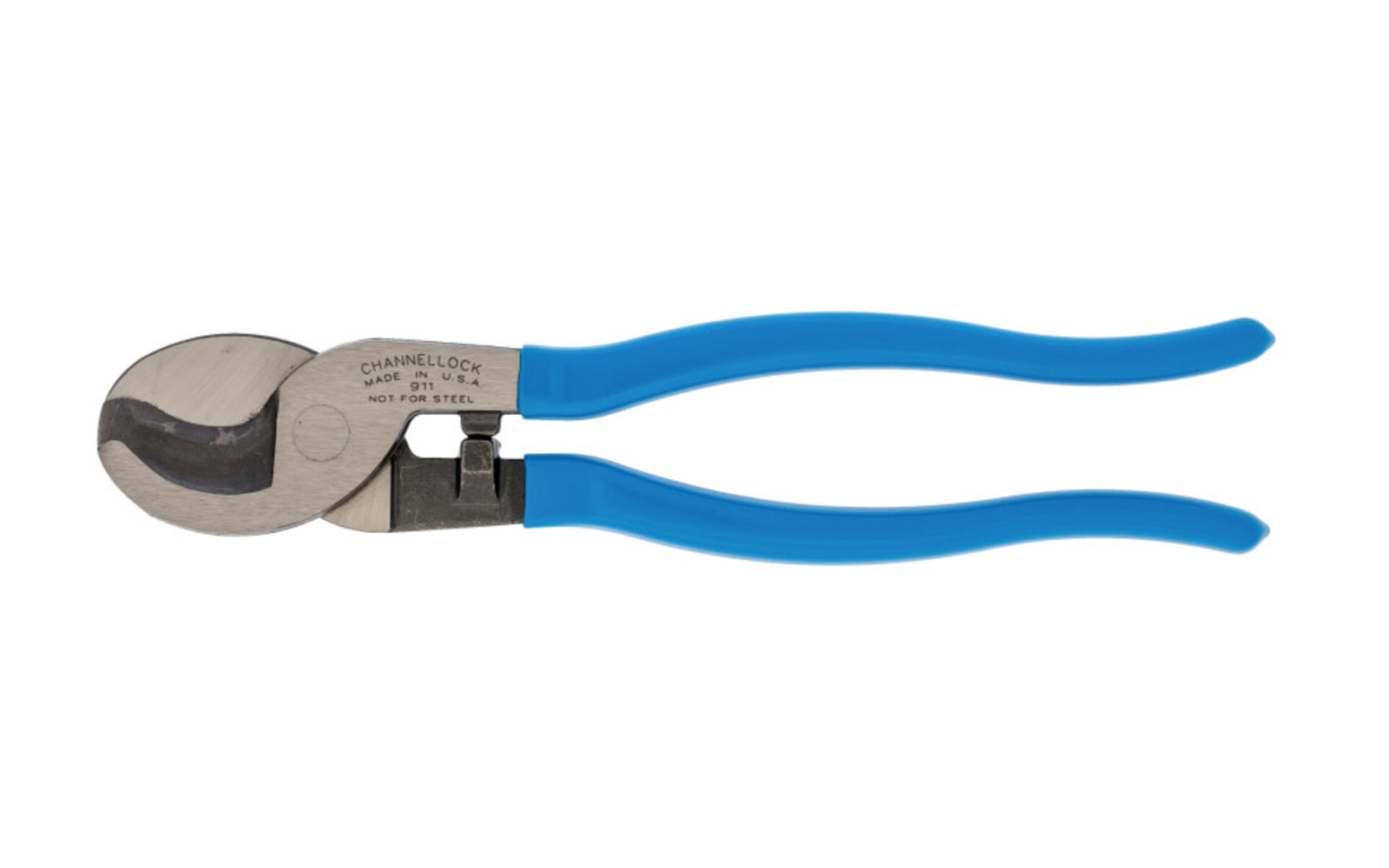 Channellock 9-1/2" Cable Cutting Pliers. Improved high alloy steel construction and a unique cable cutting design easily cuts through battery cables and other soft metals & cables up to 4/0 aluminum and 2/0 copper. Channelock Model 911. Forged high alloy steel for ultimate strength & durability. Made in USA.