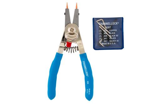 Channellock 6" Convertible Retaining Ring Pliers easily convert from working with external to internal snap rings with a simple switch of a tab. The heavy duty return spring reduces hand fatigue and provides increased accuracy when applying or removing snap rings Model 926. Made in USA.