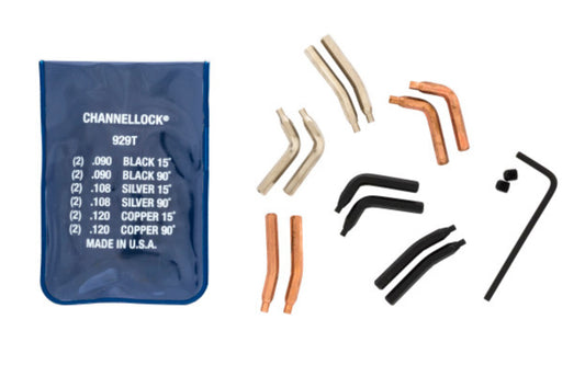Channellock 5-PC Universal Retaining Ring Tip Kit - 929T. Interchangeable tip kit includes: .090, .108, .120 straight and .090, .108, 90-degree. Channelock tips made in USA.