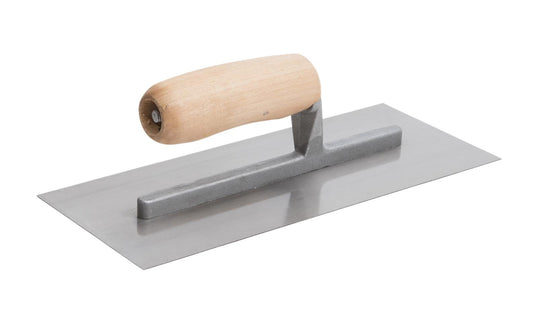 This Marshalltown 11" x 4-1/2" Finishing Trowel has a cast aluminum mounting securely riveted to the tempered, polished steel blade. Model 990S.