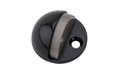 This adjustable floor door stop prevents damage to walls & doors. Designed for low & high rise undercut doors - Adjustable to accommodate varying door gap sizes (includes separate 1/4" thick riser piece). Oil Rubbed Bronze finish on zinc die-cast material. Base Diameter: 1-3/4". Projection: 1-1/4" (with 1/4" thick riser piece). Made by National Hardware. Model N327-612.