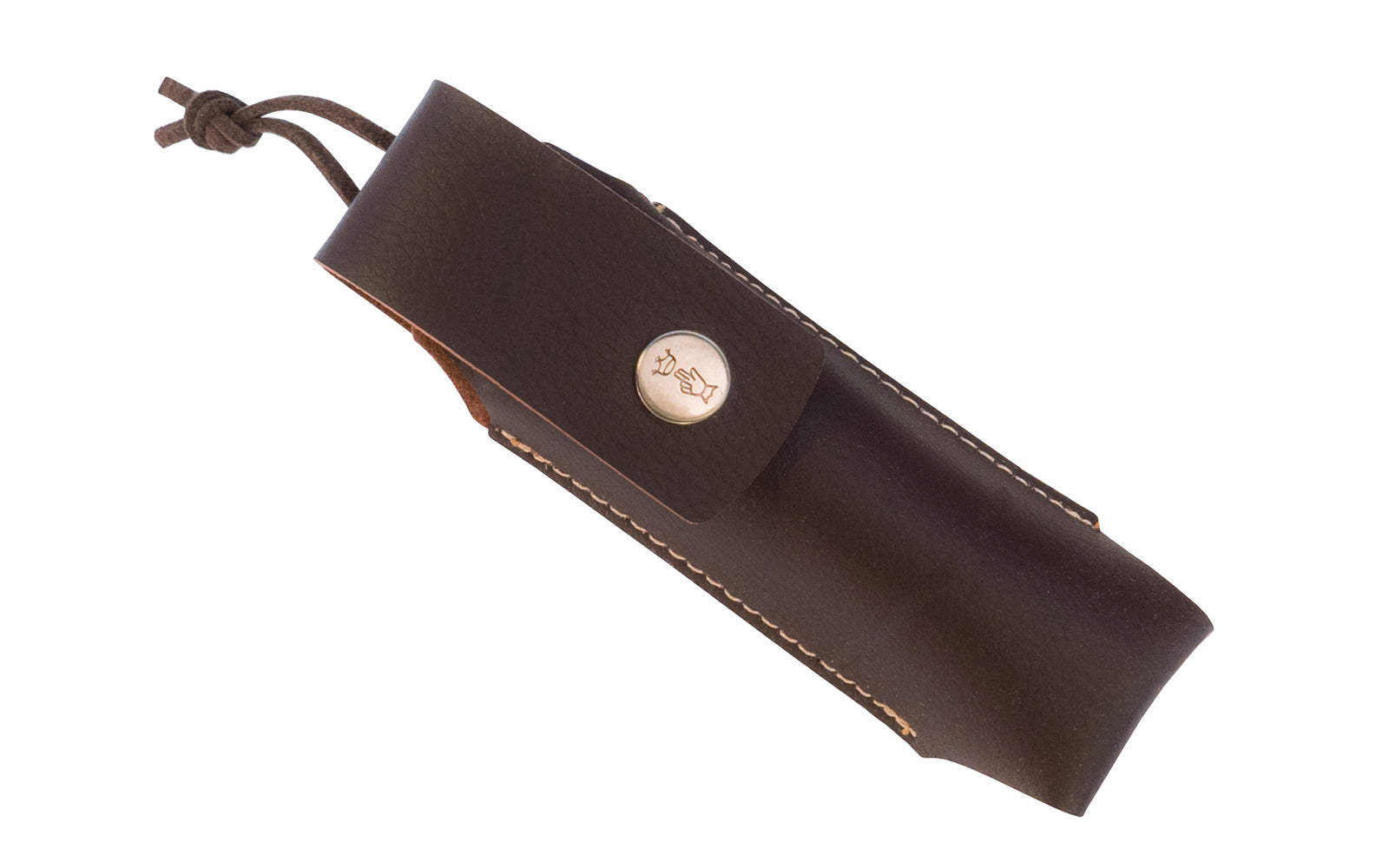 Made of brown synthetic leather, this Opinel Alpine Knife Sheath a nice durable sheath to help protect your knives. Will fit the traditional No. 7 & No. 8  knives, as well as the Slim No. 8 & No.10  knives. Sheath can be closed with the button snap attached & on the back is a vertical belt loop & leather lanyard
