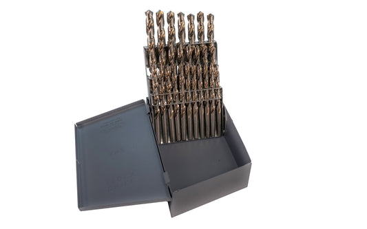 26-Piece HSS Drill Index Letter Bit Set: A to Z  (.234" to .413"). General purpose drill bit set with conventional 118° point angle. Designed for drilling in a wide range of materials including wood & metal. High speed steel jobber twist drill bits. Drill Bit Set. Made in USA.
