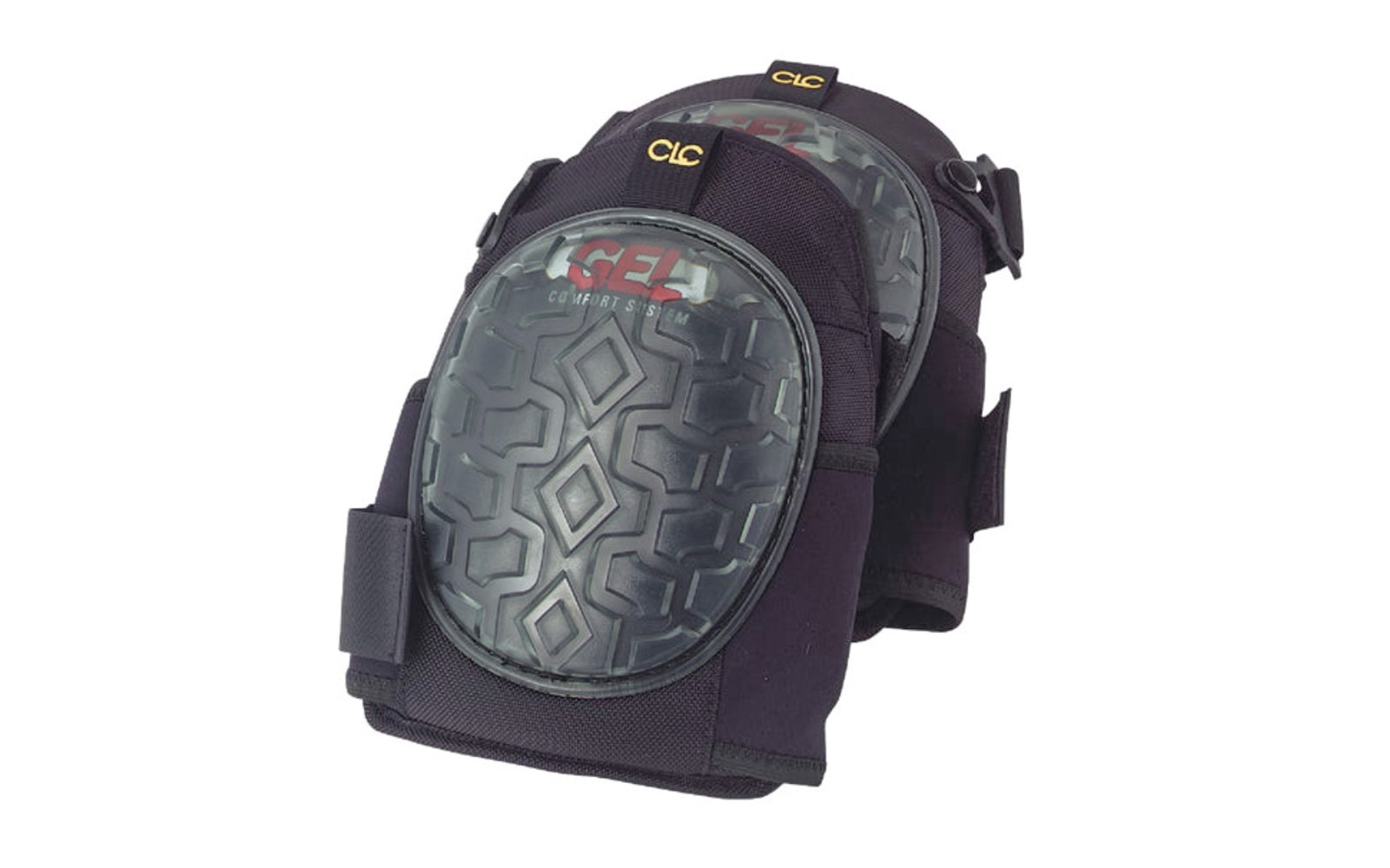 CLC Professional Gel Kneepads. Special CLC Comfort Target gel center provides maximum cushioning and all day wearability. Crafted from super tough 160D ballistic nylon. Larger caps are over sized for more protective coverage. Breathable neoprene lower straps secure below the knee. GrabTab for easy positioning of kneepad. Used by masons, tile contractors, and professionals of all trades.  CLC Model No. G340.