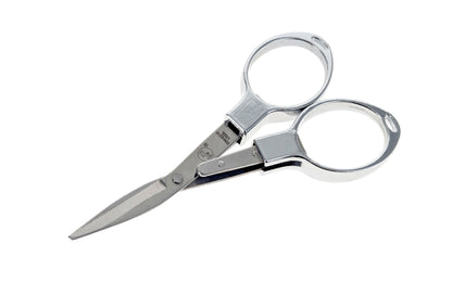 Compact Folding Scissors with micro serrated blade. Features a sliding mechanism for compactness. Versatile tool suitable for fishing & general household tasks, etc. Made by SE.