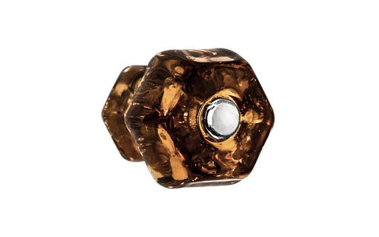 Classic Hexagonal Glass Cabinet Knob ~ Dark Amber