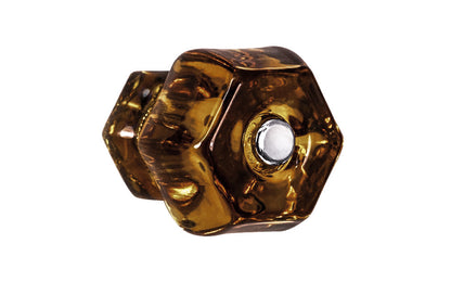 Classic Hexagonal Glass Cabinet Knob ~ Dark Amber