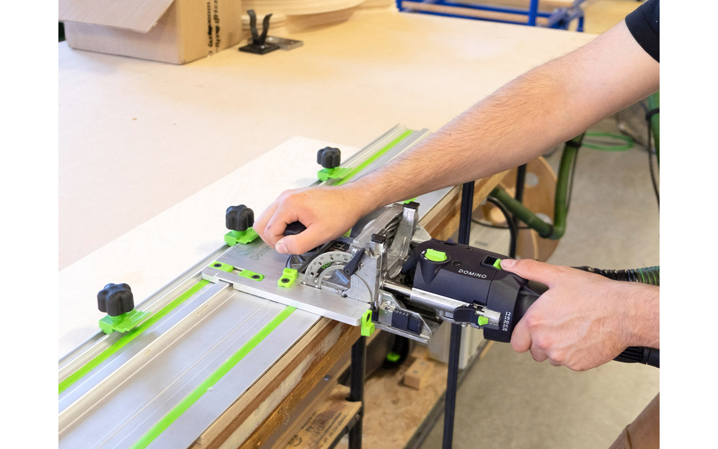 The FastCap "Domino Sled" provides consistent, fast easy, repeatable measurements for cutting joinery holes with a Festool DF 500 Q-set Domino Joiner. Machined from solid aircraft grade aluminum. Made in USA.