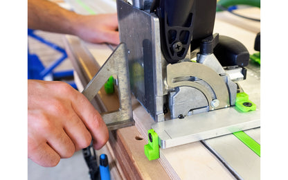 The FastCap "Domino Sled" provides consistent, fast easy, repeatable measurements for cutting joinery holes with a Festool DF 500 Q-set Domino Joiner. Machined from solid aircraft grade aluminum. Made in USA.