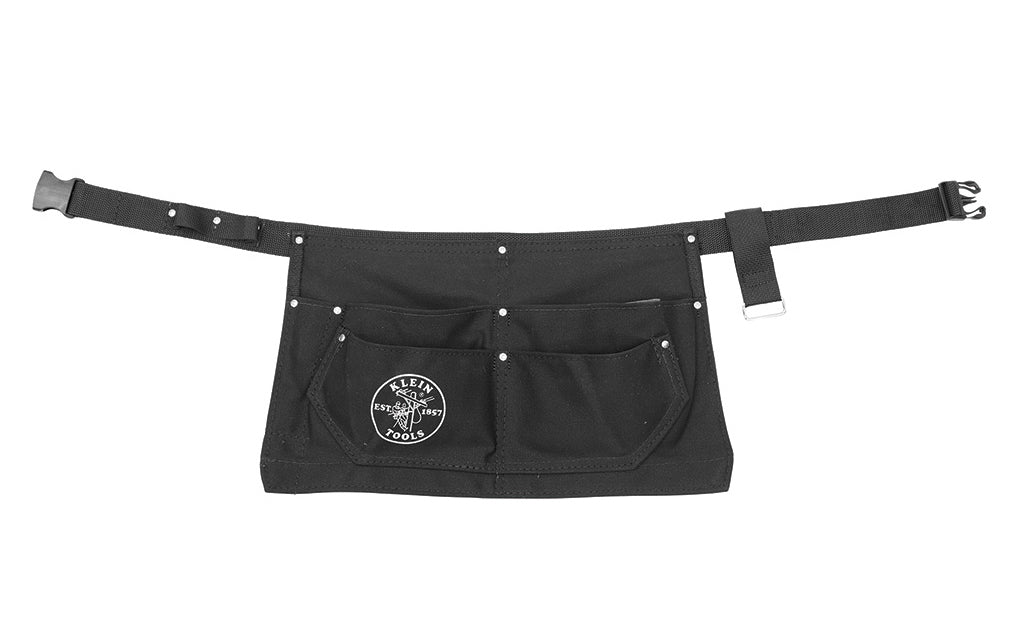 Klein Electrician's Tool Apron. Made of heavy duty canvas, this electrician's tool apron is riveted to assure long life. The apron features deep pockets to fit your tools & special pockets for writing utensils. Make this your go-to tool apron. 1-1/2" belt width. Made in USA. XL / 2XL Size. Klein Tools Model 42201.