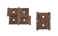 Double Action Cabinet Hinges for 1-1/4" Panels ~ 2" High. These double action non-mortise cabinet hinges that help doors to swing two ways. They are designed for many different types of doors including shoji screens, folding doors, shutters, screens, bar doors, small doors & panels. Made of steel material with an antique copper finish