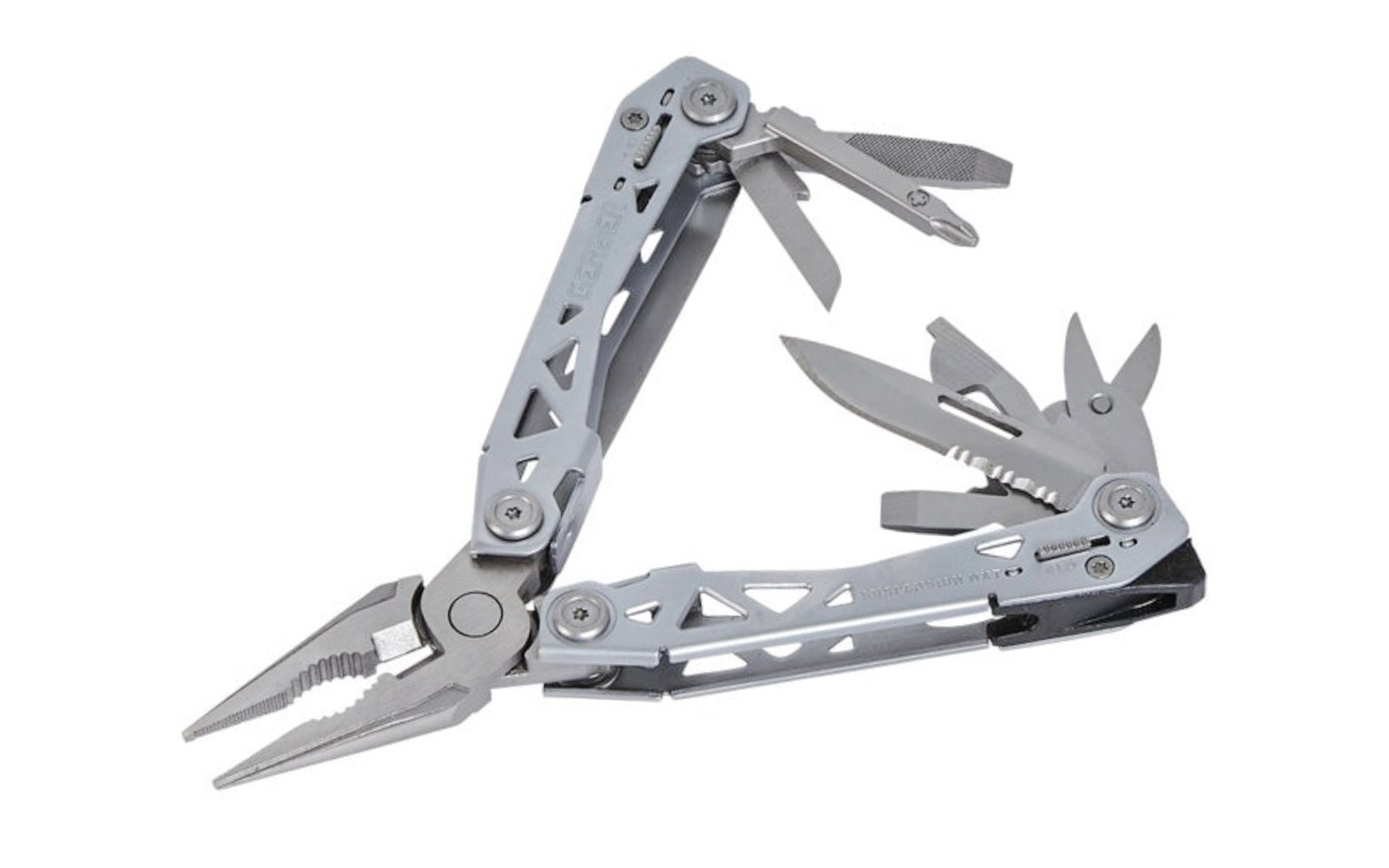 Gerber 15-in-1 "Suspension-NXT" Multi-Tool. 15 tools in a smart, everyday carry package. Equipped with a pocket clip making it easily carried in a pocket or on a belt. Features a slim butterfly design with outboard tools that are accessible quickly when unexpected tasks come up. Gerber Pocket Multi Tool Knife & Pliers.