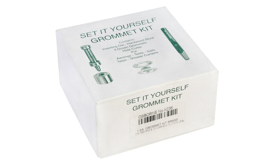 American-made Brass Grommet Kit made by C.S. Osborne. Kit consists of a No. 235 grommet die, a No. 245 cutting punch, brass grommets & washers. Made in USA.
