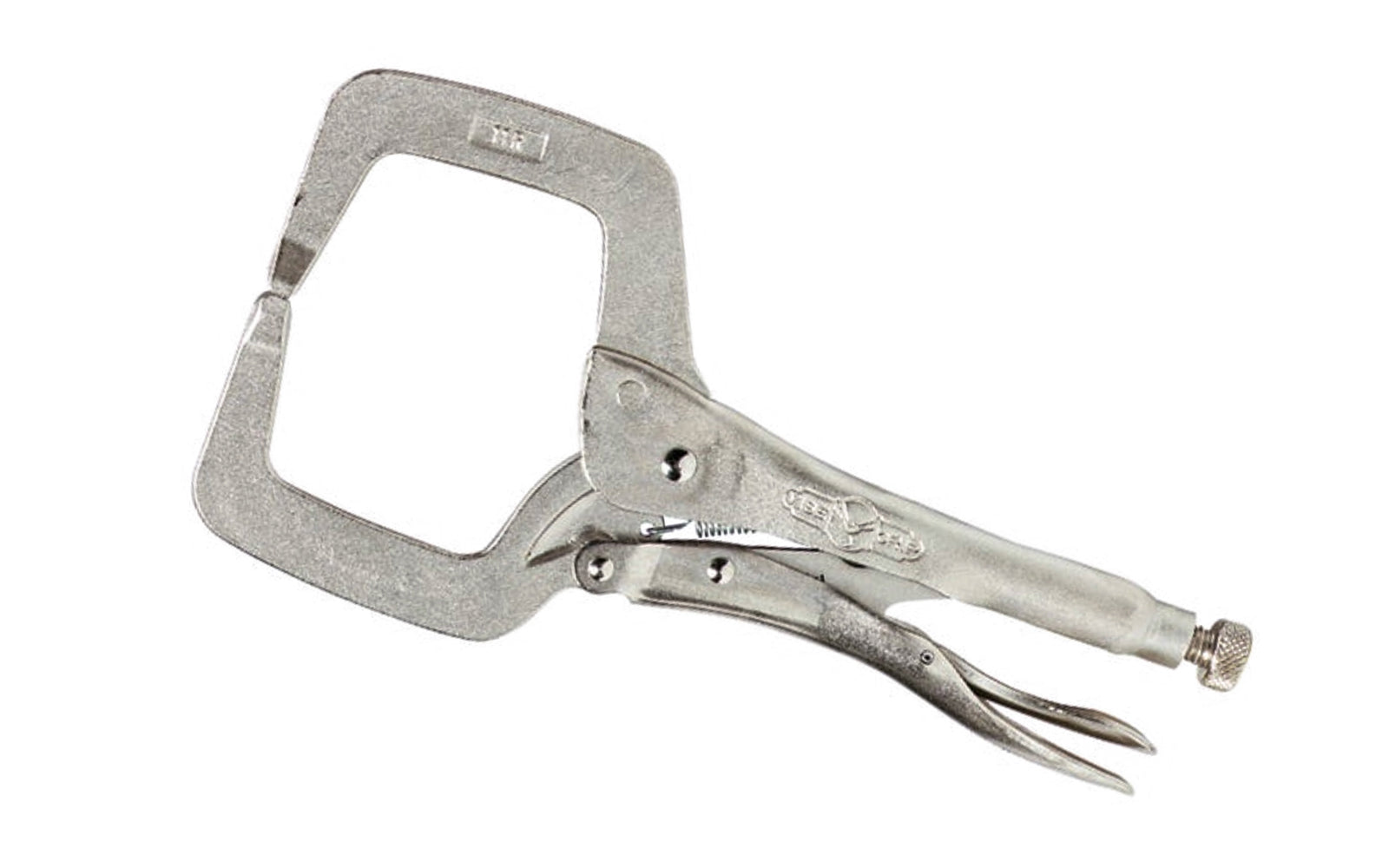 Irwin 11" "The Original" Vise Grip Locking C-Clamp Plier. Model 11R. Item No. 19. Turn screw to adjust pressure and fit work. Stays adjusted for repetitive use. Constructed of high-grade heat-treated alloy steel for maximum toughness & durability. 4" Jaw Capacity.